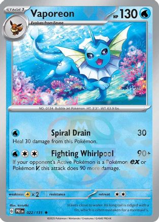 Vaporeon (Master Ball Pattern) 022/131  - Holofoil SV Prismatic Evolutions - Rare