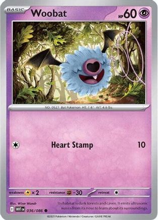Woobat 033/086  - Reverse Holofoil SV White Flare - Common