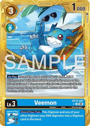 Veemon - BT12-021 (Gold Border) (BT12-021) - Advanced Booster Digimon Generation Foil