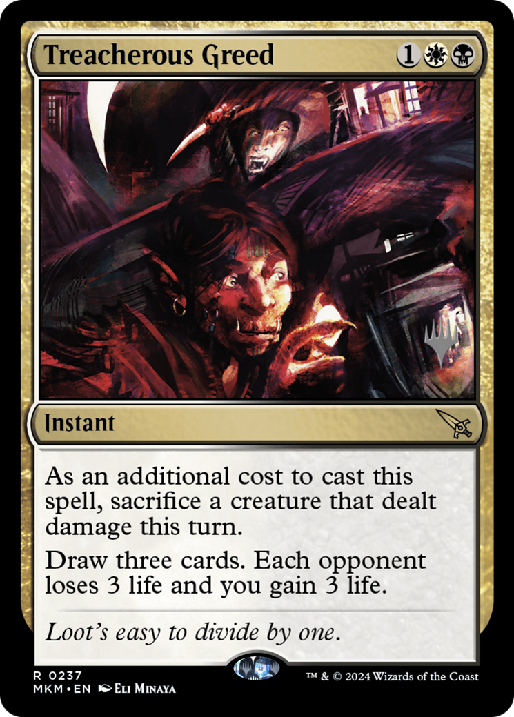 Treacherous Greed (PPMKM-237) - Murders at Karlov Manor Promos Foil