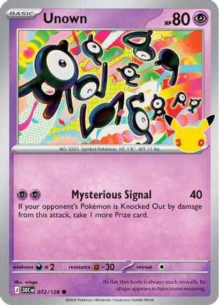 Unown 072  - Holofoil ME 30th Celebration - Common