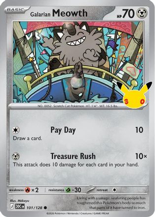 Galarian Meowth 101/128  - Holofoil ME 30th Celebration - Common
