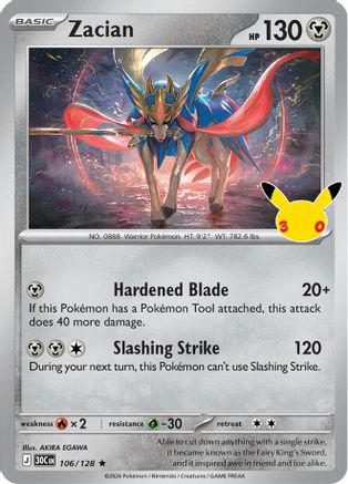Zacian 106  - Holofoil ME 30th Celebration - Rare