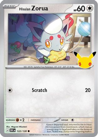 Hisuian Zorua 122/128  - Holofoil ME 30th Celebration - Common