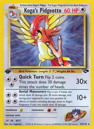 Koga's Pidgeotto 027/132  - Unlimited Gym Challenge - Rare