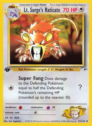 Lt. Surge's Raticate 051/132  - 1st Edition Gym Heroes - Uncommon