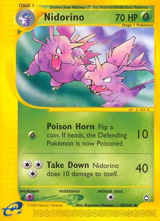 Nidorino 055/147  - Reverse Holofoil Aquapolis - Uncommon