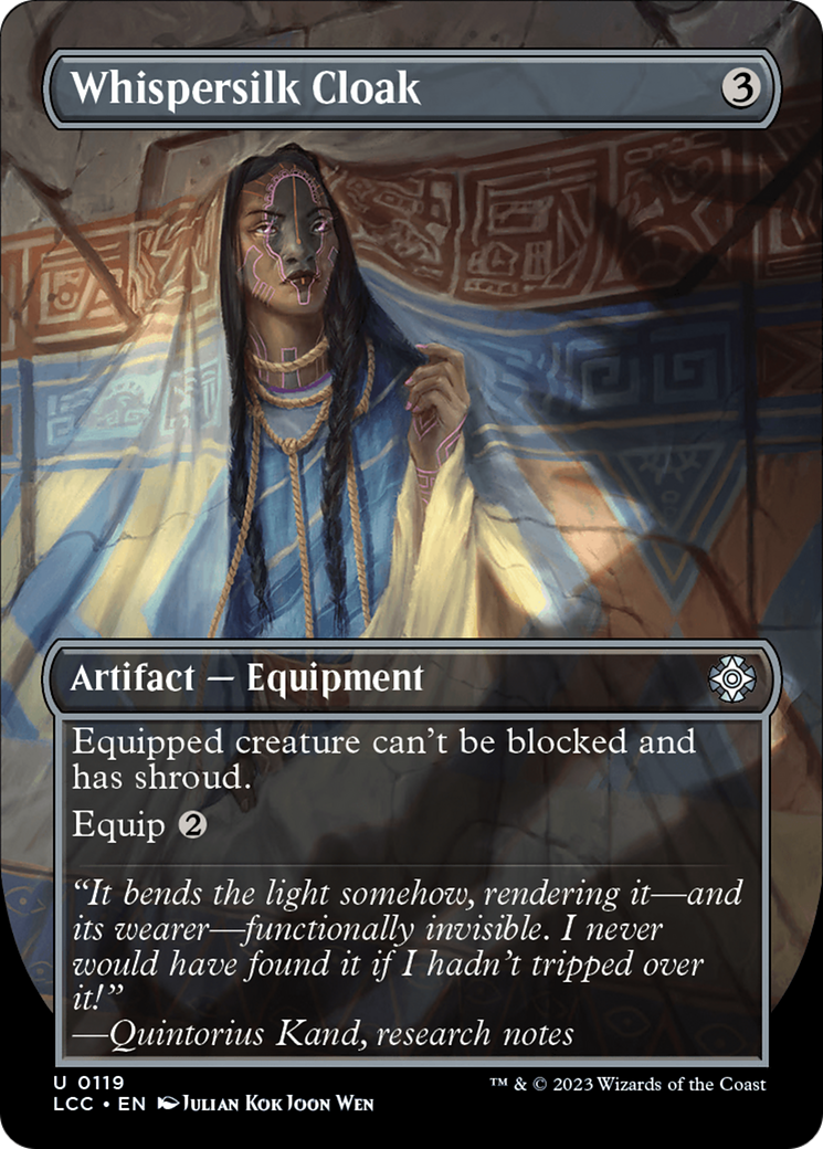 Whispersilk Cloak (Borderless) (LCC-119) - The Lost Caverns of Ixalan Commander (Borderless)